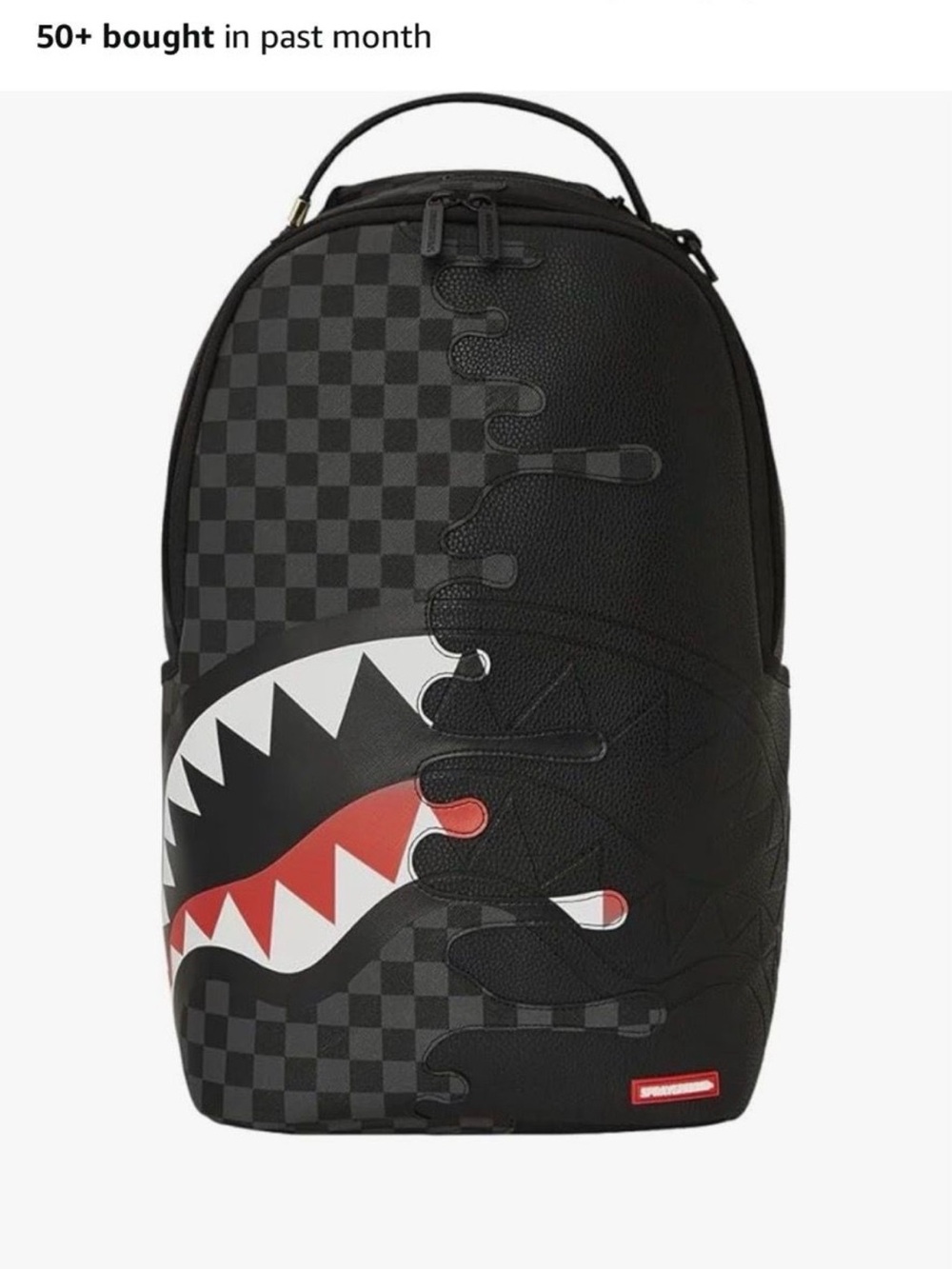 Sprayground Black Shark-Mouth Checkerboard Backpack with Red Accent